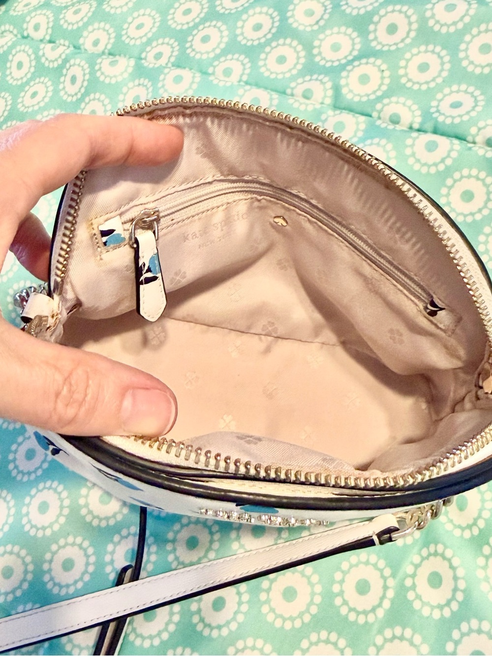 Kate Spade Spencer Dainty Bloom Small Dome Bag Chain Crossbody White Blue Floral - Picture 13 of 17